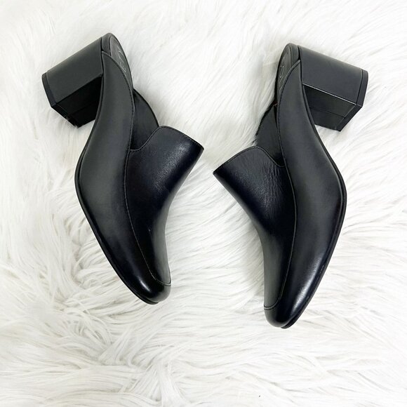 Sole Society Womens 6 Black Leather Carlotta Chunky Heel Mules Slip On - Picture 4 of 7